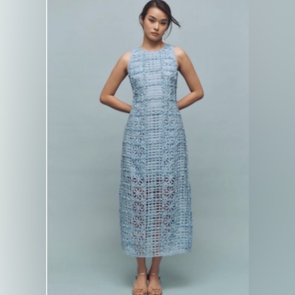 Endless Rose Powder Blue Crochet Midi Dress